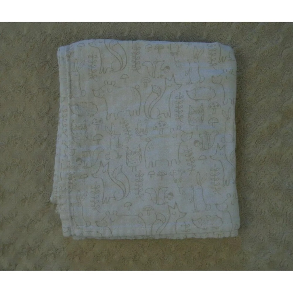 Baby Dumpling Woodland Baby Blanket Tan White Acorn Fox Squirrel Bear Owl Bunny